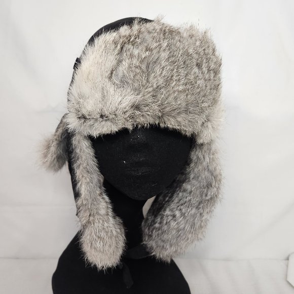 Vintage Accessories - Klondike Black Winter Trapper Aviator Rabbit Fur Trim Hat Cap  Ushanka Hat